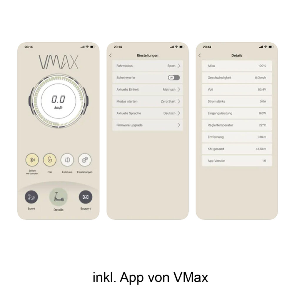 modellaufnahme rendering von der app eScooter Vmax VX2 Pro eroller elektroroller