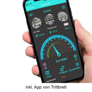 trittbrett fritz escooter eroller elektroscooter elektroroller detailaufnahme smartphone app