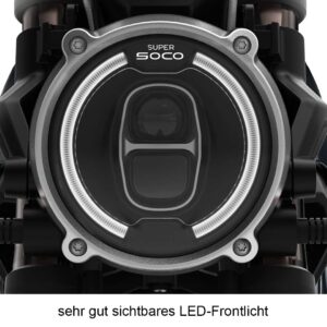 Frontlicht von Elektromotorrad Super Soco TC Wanderer 75 km/h