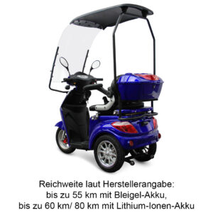 Eco Engel 501 Seniorenmobil 25 km/h mit Dach in blau von schräg hinten