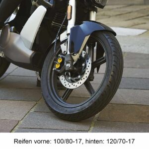 Vorderrad von Super Soco TS Streethunter 45 km/h Elektromotorrad