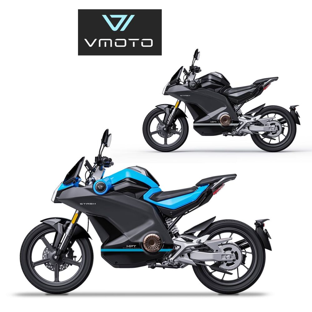 VMoto Stash 125er eMotorrad in schwarz und blau-schwarz