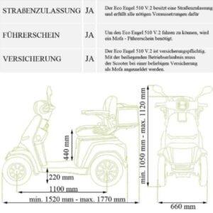 Seniorenmobil mit 4 Rädern Eco Engel 510 V2 Maße Zeichnung