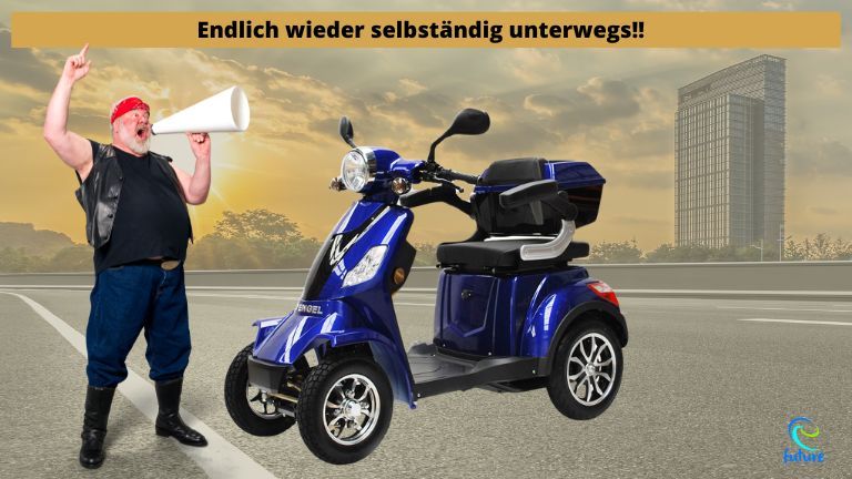 blaues Seniorenmobil Eco Engel 510 gebraucht im Sonnenuntergang als Sonderangebot